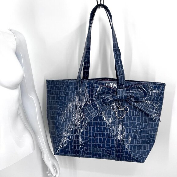 Disneyland Resort‎ Blue Croc Embossed Tote Bag Argyle Mickey Mouse - Picture 1 of 6